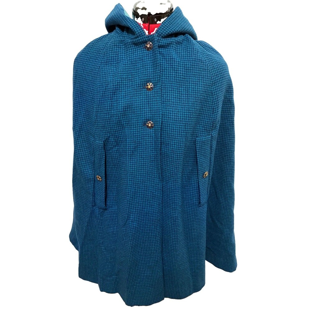 Pendleton Women’s Wool Blue Checked Hooded Cape Rare Size Medium